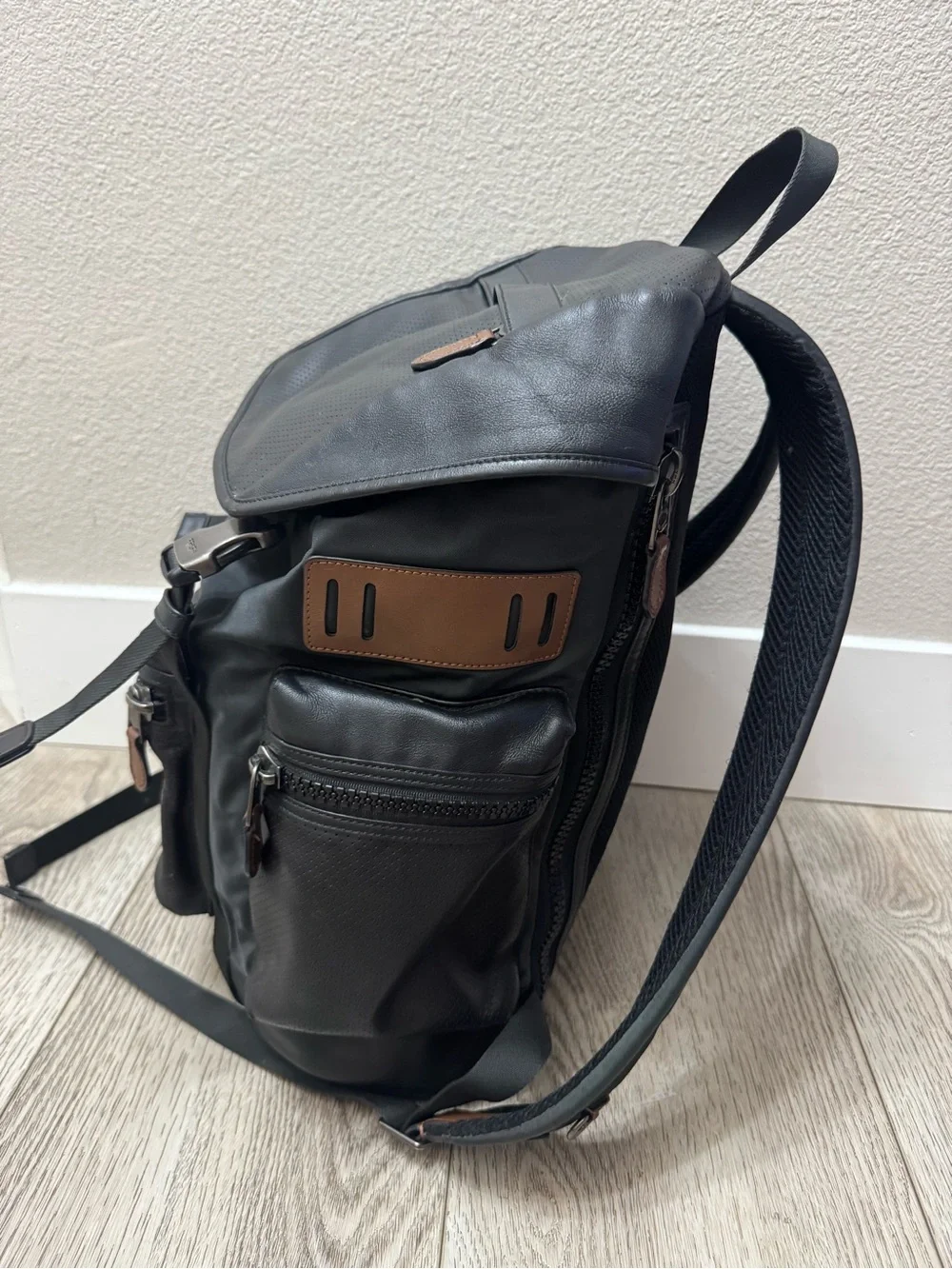 Coach Terrain Trek Backpack Perforated Leather Nylon Bag Black F57477